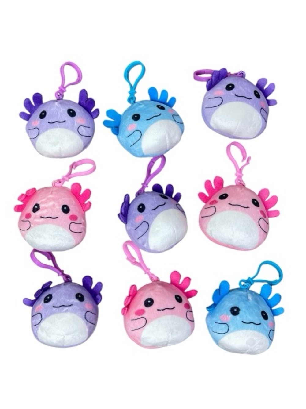 Cute Axolotl Plush Keychain Bundle  – Pink, Purple, Blue